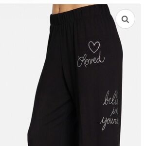 Lauren Moshi Martina Crystal Affirmations Wide Leg Jogger Pants LOVE GOOD